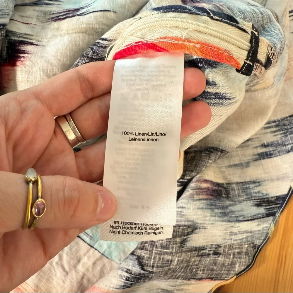 DKNY 100% Linen Paintbrush Strokes Midi Skirt Faux Wrap A Line Artsy 12 - Picture 8 of 10